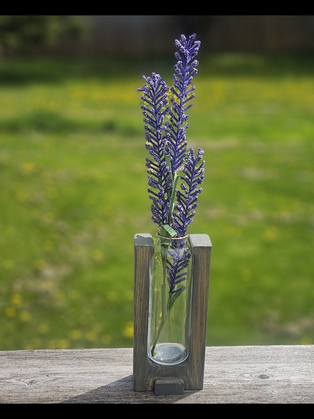 Wood Vase With Glass Insert Grey Stained